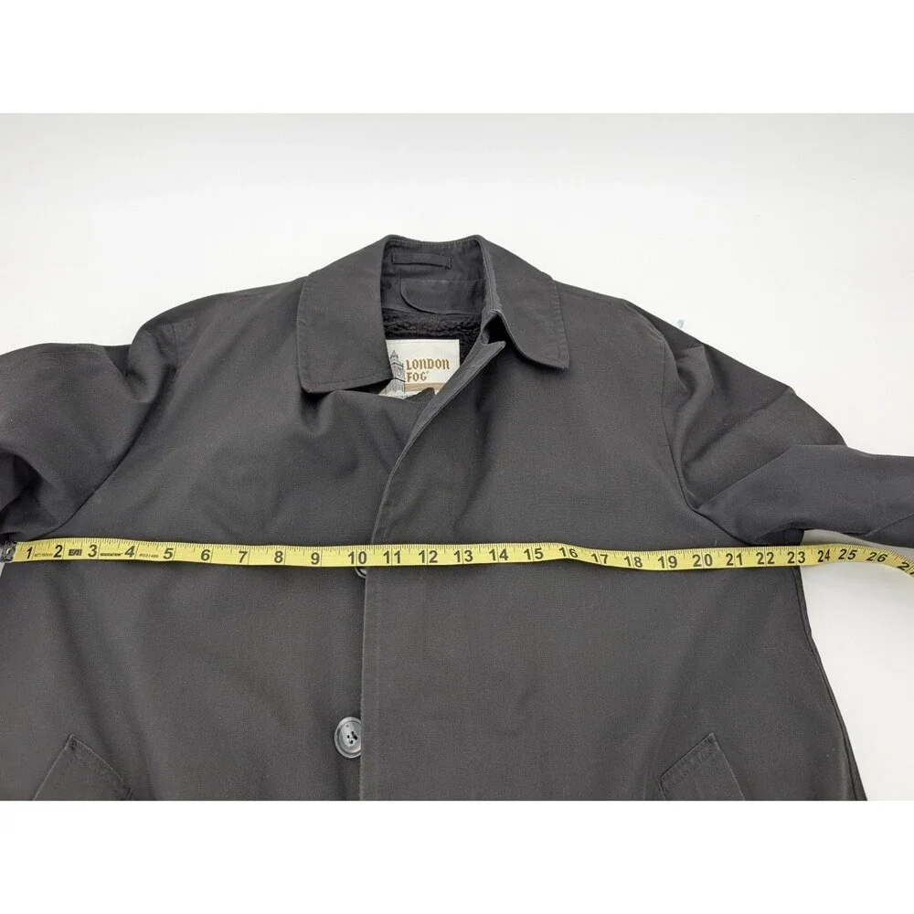London Fog Black Vintage Faux Fur Lined Classic Trench Coat Mens 38 Short